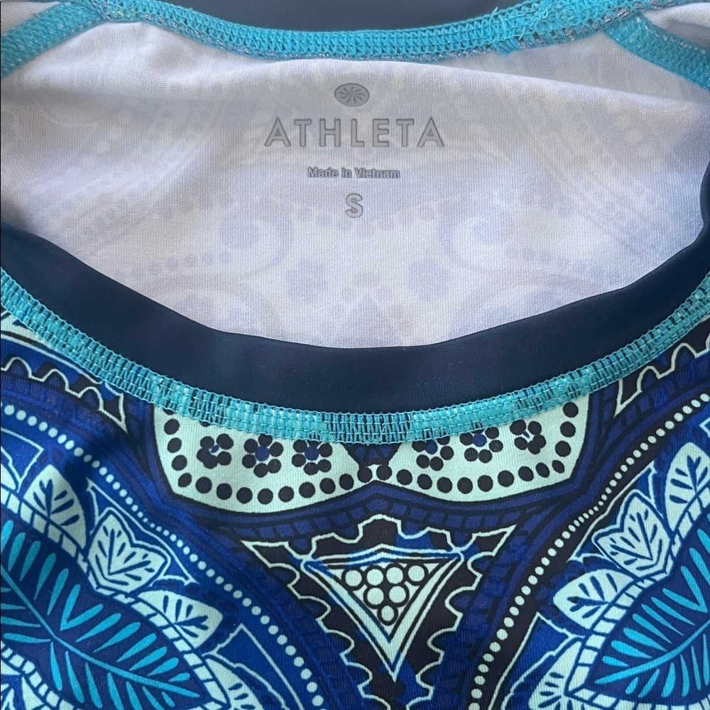 Athleta Runaway Long Sleeve Paisley Blue Green Top Sz: S - Picture 5 of 9